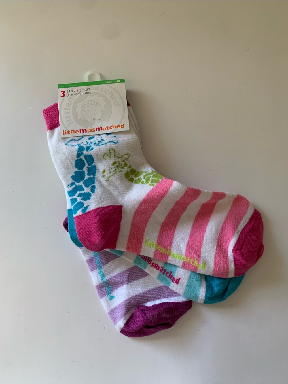 NWT LittleMissMatched Set of 3 Single Colorful Socks - Animals / Giraffe / Zebra